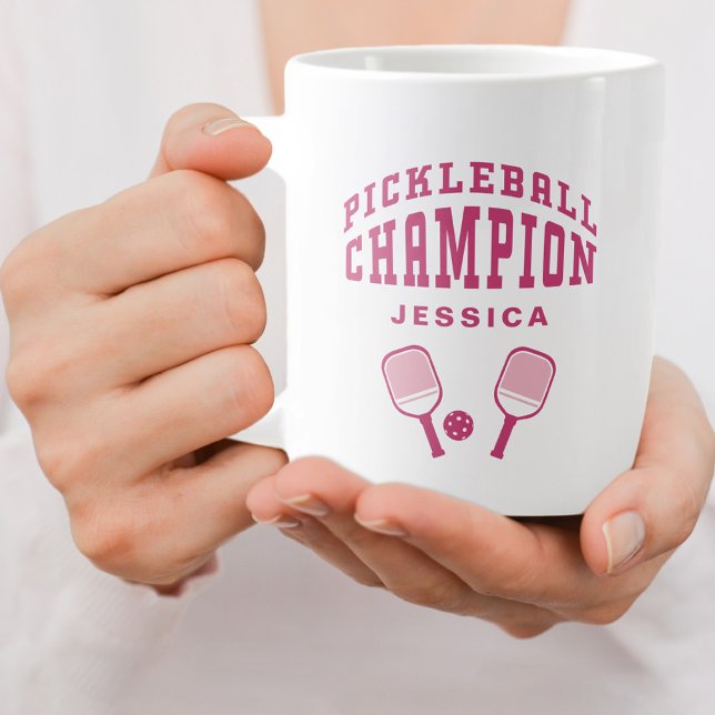 Pickleball Champion Custom Name Initials Pink Fun  Giant Coffee Mug (Pickleball Champion Custom Name Initials Pink Fun Giant Coffee Mug)