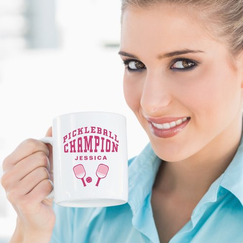 Pickleball Champion Fun Custom Name Initials Pink Coffee Mug