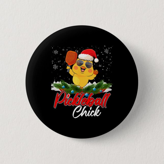 Pickleball Chick Funny Santa Hat Sungl Snowflakes  Button (Front)