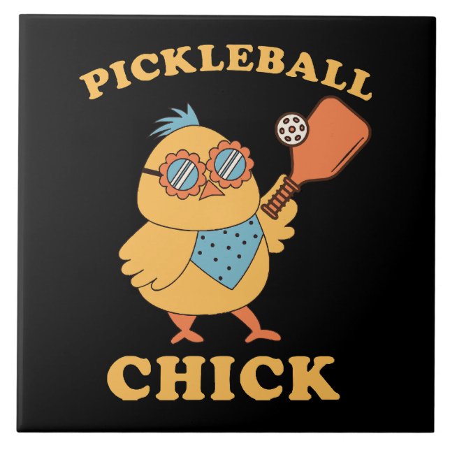 Pickleball Chick - retro Ceramic Tile (Front)