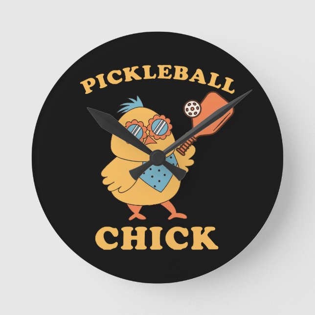Pickleball Chick - retro Round Clock (Front)