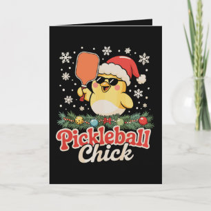 Pickleball Chick Santa Hat Sunglasses Christmas Card