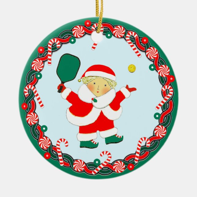 Pickleball Christmas Collectible Ceramic Ornament (Front)