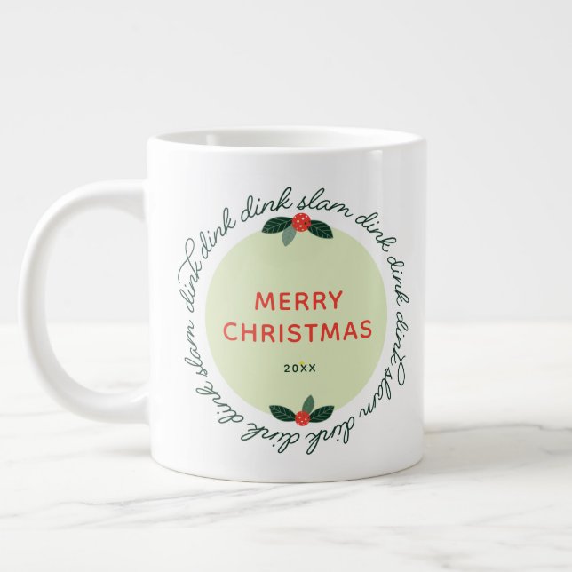 Pickleball Christmas Custom Year Wreath Giant Coffee Mug (Left)