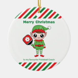 Pickleball Christmas Elf,  Ceramic Ornament