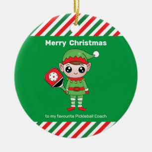 Pickleball Christmas Elf,  Ceramic Ornament