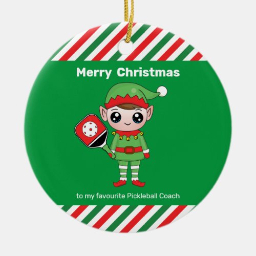 Pickleball Christmas Elf  Ceramic Ornament