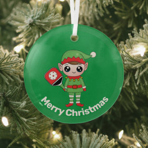Pickleball Christmas Elf,   Glass Ornament