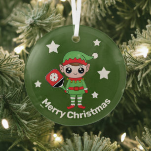 Pickleball Christmas Elf,   Glass Ornament