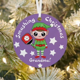 Pickleball Christmas elf,  Metal Ornament