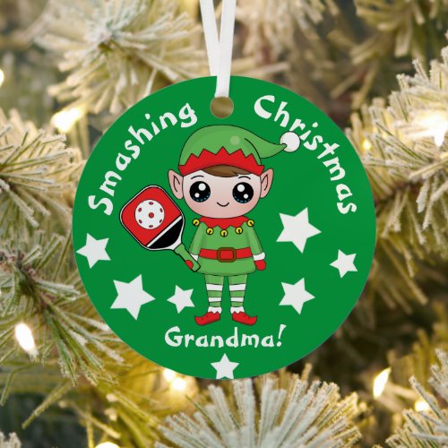 Pickleball Christmas elf,  Metal Ornament