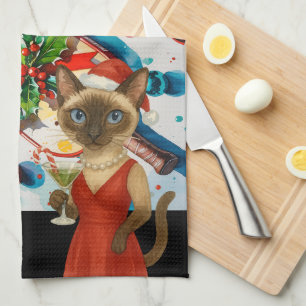 Pickleball Christmas for cat lovers Kitchen Towel