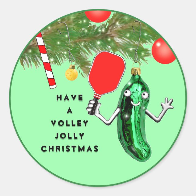 Pickleball Christmas Holiday Classic Round Sticker (Front)