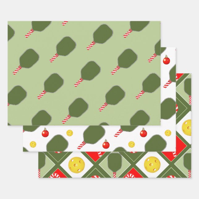 Pickleball Christmas Holiday Gift Wrapping Paper Sheets (Set)