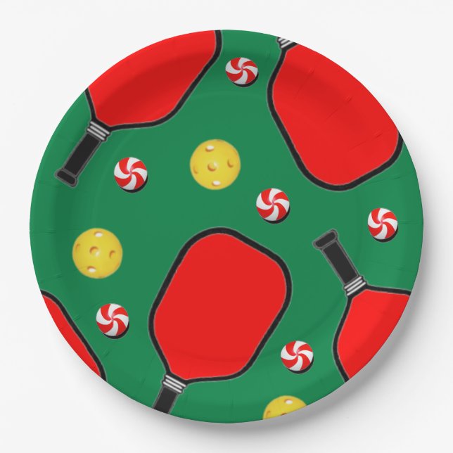 Pickleball Christmas Holiday Party Paper Plates (Front)