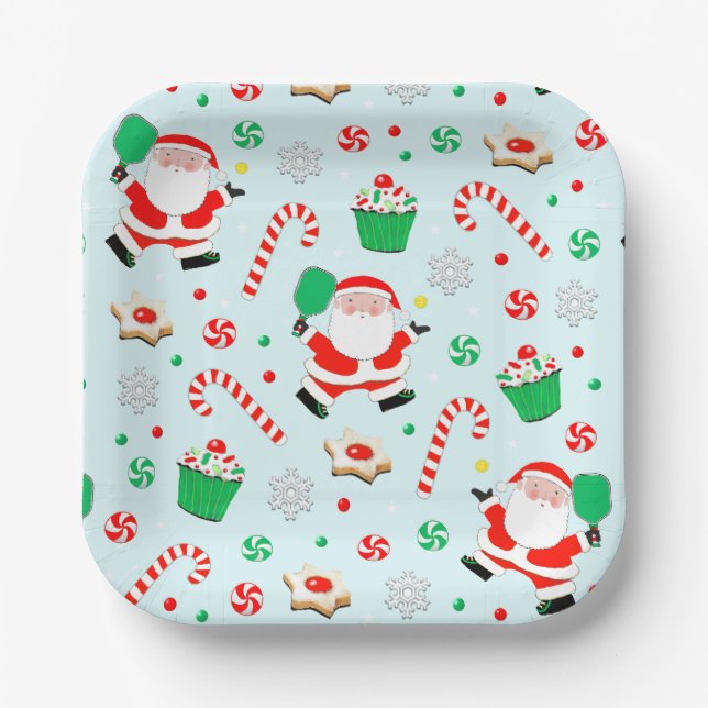 Pickleball Christmas Holiday Party Paper Plates (Front)