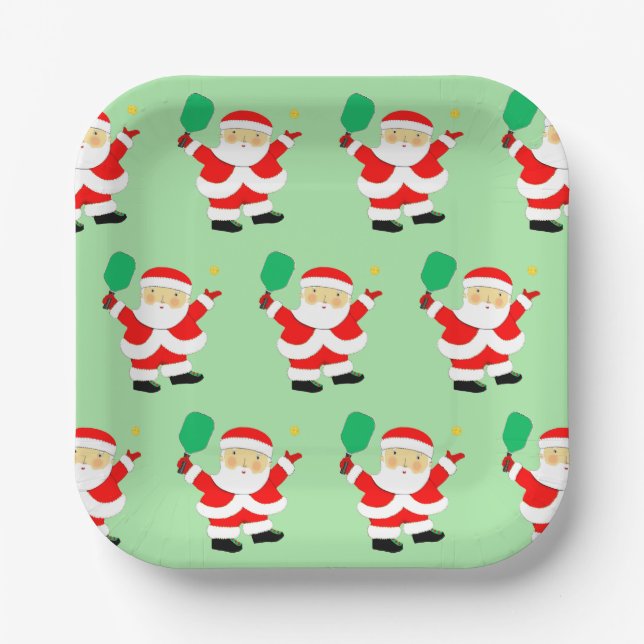 Pickleball Christmas Holiday Party Paper Plates (Front)