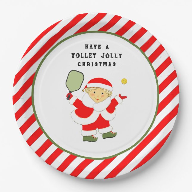 Pickleball Christmas Holiday Party Paper Plates (Front)