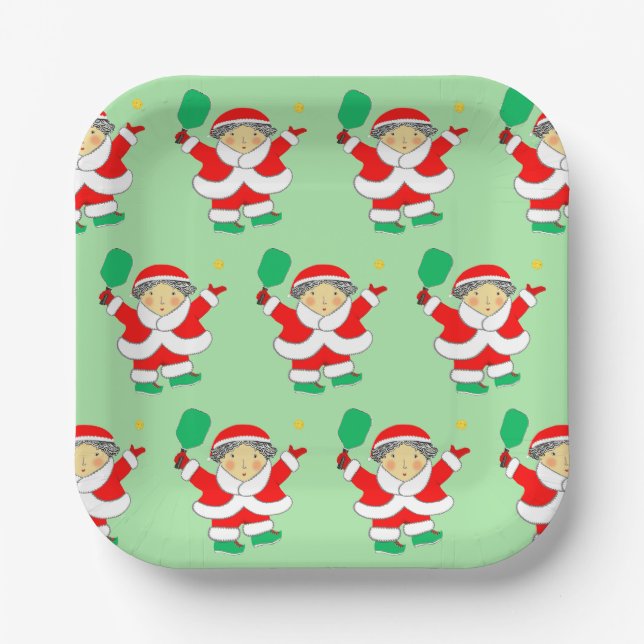 Pickleball Christmas Holiday Party Paper Plates (Front)