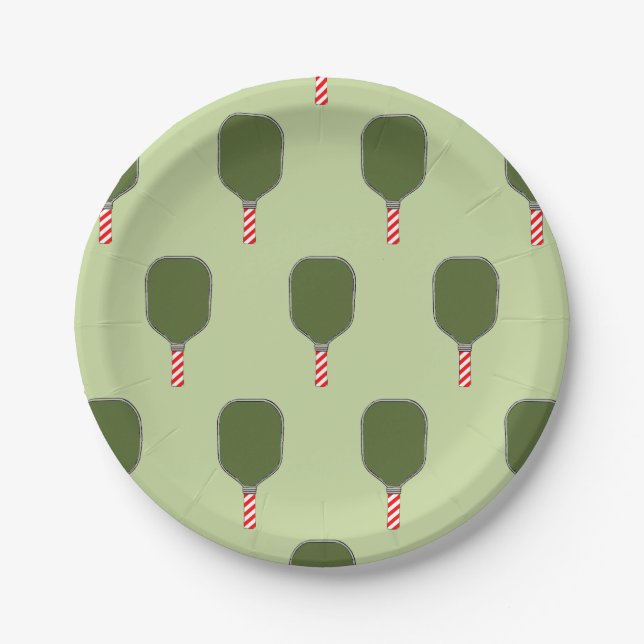 Pickleball Christmas Holiday Party Paper Plates (Front)