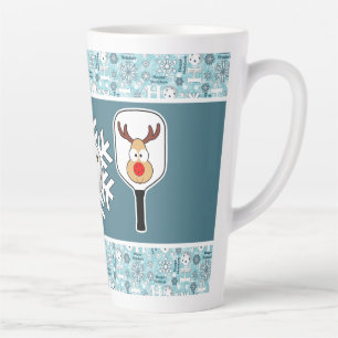 Pickleball Christmas Joy Blue and White Snowballs Latte Mug
