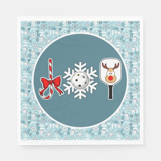 Pickleball Christmas Joy Blue and White Snowballs Napkins (Front)