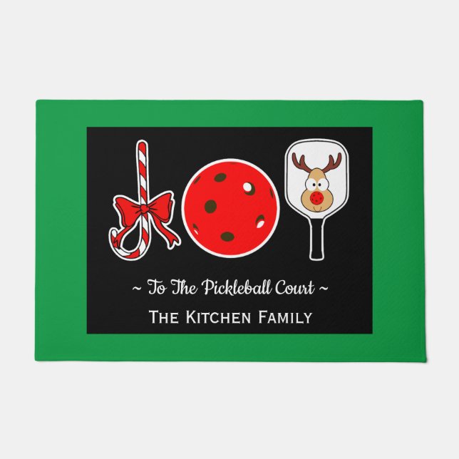 Pickleball Christmas Joy Candy Cane Paddle Ball Doormat (Front)