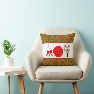 Pickleball Christmas Joy Candy Cane Paddles Ball Throw Pillow