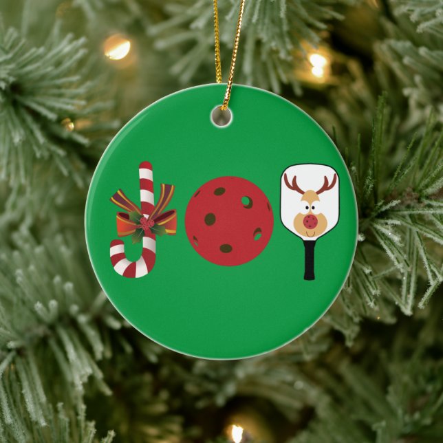 Pickleball Christmas Joy, Candy Cane, Reindeer Ceramic Ornament (Tree)