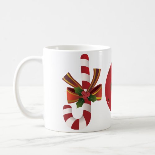 Pickleball Christmas Joy Candy Cane Reindeer Coffee Mug