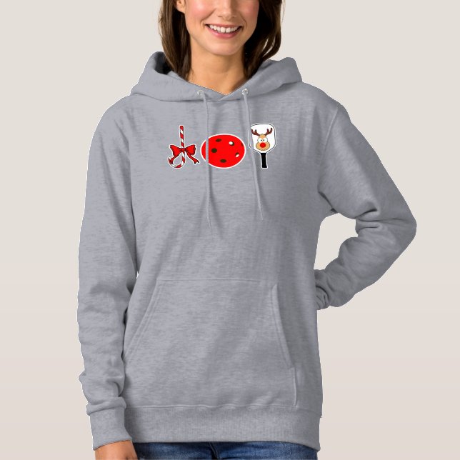 Pickleball Christmas Joy Candy Cane Reindeer Hoodie (Front)