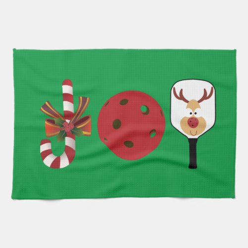 Pickleball Christmas Joy Candy Cane Reindeer Kitchen Towel