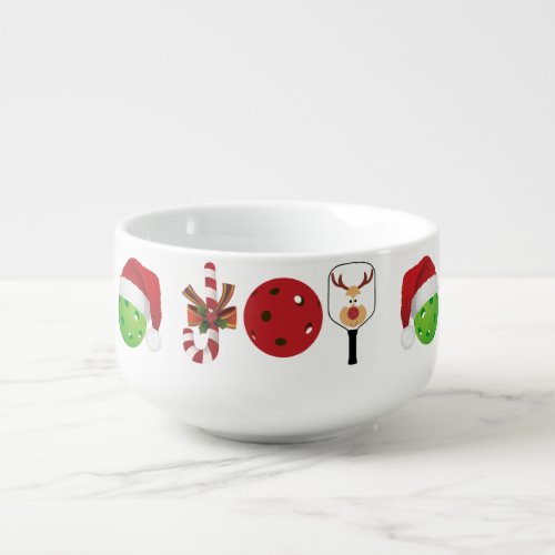 Pickleball Christmas Joy Candy Cane Reindeer Soup Mug
