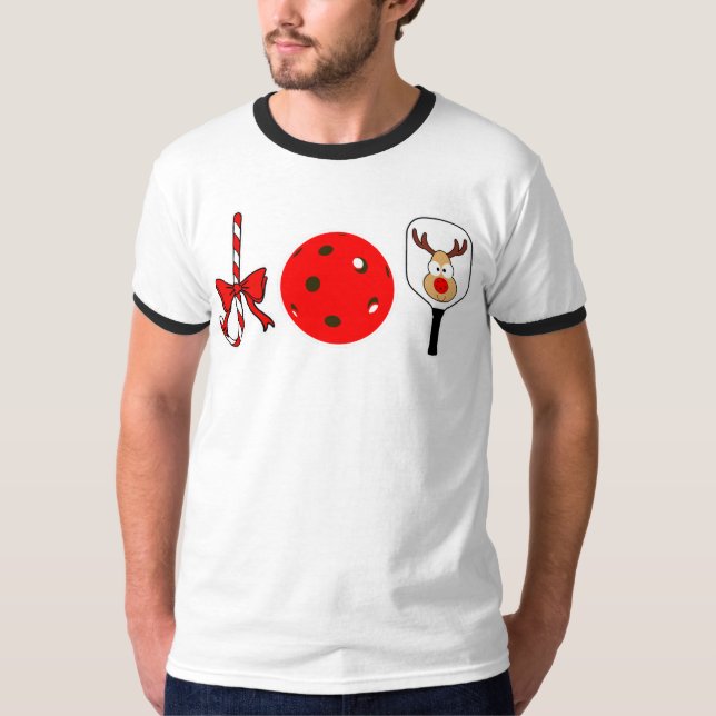 Pickleball Christmas Joy Candy Cane Reindeer T-Shirt (Front)