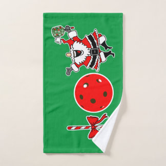 Pickleball Christmas Joy Candy Cane Santa Green Hand Towel