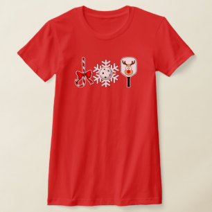 Pickleball Christmas Joy Candy Cane Snowball Deer T-Shirt