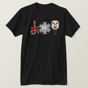 Pickleball Christmas Joy Candy Cane Snowball Deer T-Shirt