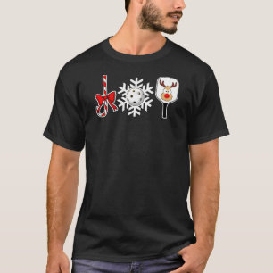 Pickleball Christmas Joy Candy Cane Snowball Deer T-Shirt