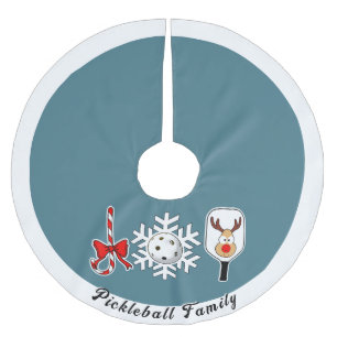 Pickleball Christmas Joy Reindeer Blue and White Brushed Polyester Tree Skirt
