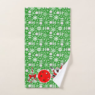Pickleball Christmas Joy Santa Ho Ho Ho Green Hand Towel