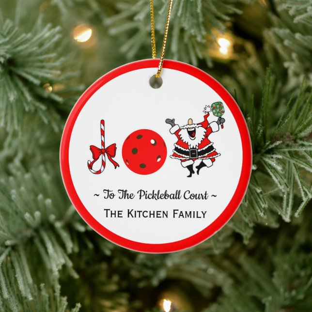 Pickleball Christmas Joy Santa Paddle Red Ball Ceramic Ornament (Tree)