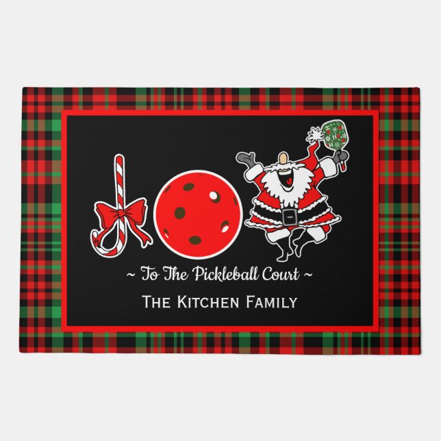 Pickleball Christmas Joy Santa Paddle Red Ball Doormat (Front)