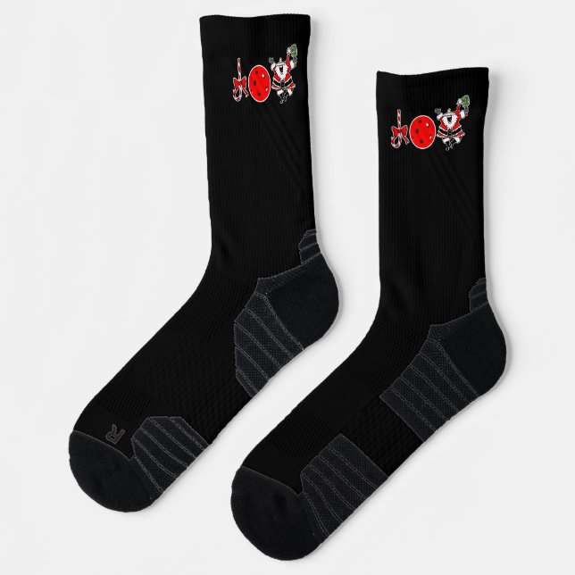 Pickleball Christmas Joy Santa Paddle Red Ball  Socks (Left)