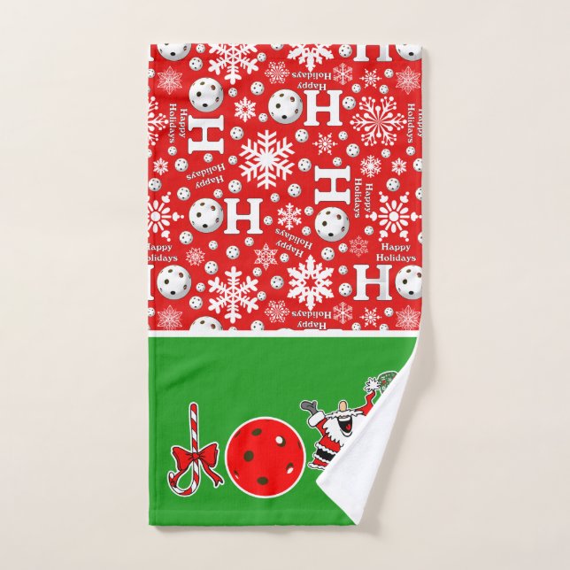 Pickleball Christmas Joy Santa Red and Green Hand Towel (Hand Towel)