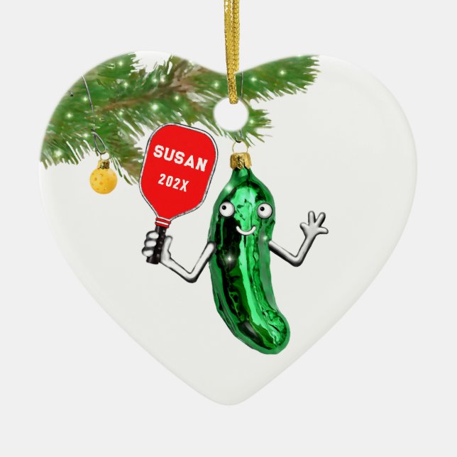 Pickleball Christmas Keepsake Ceramic Ornament (Front)