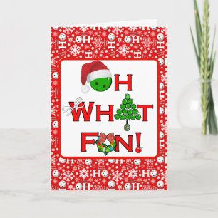 Pickleball Christmas Oh What Fun Snowflakes Red Holiday Card