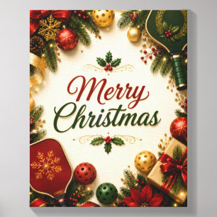 Pickleball Christmas on Court  Canvas Photo Tile