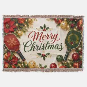 Pickleball Christmas on Court Throw Blanket