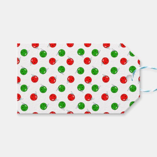 Pickleball Christmas Ornaments Red Green on White Gift Tags