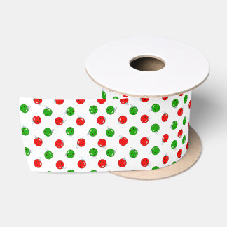 Pickleball Christmas Ornaments Red Green on White Satin Ribbon